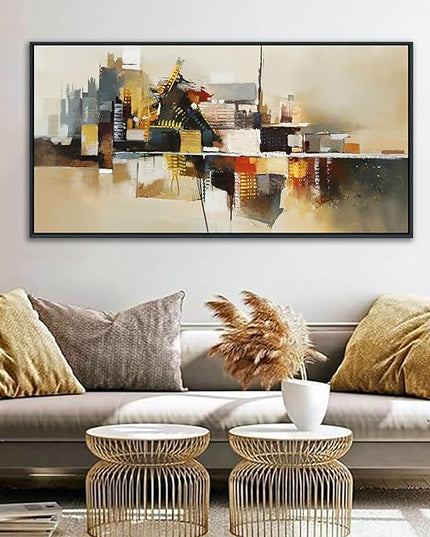 Yellow Abstract Wall Art for Living Room - Modern Wall Art - Framed Large Wall Decor - Canvas Pictures for Bedroom, Office, Above Bed - Contemporary Artwork for Home Decor 24×48IN