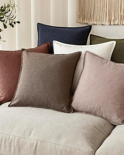 Foindtower Set of 2, Decorative Linen Soild Throw Pillow Covers Soft Accent Euro Cushion Case Boho Farmhouse Pillowcase for Chair Couch Sofa Bedroom Living Room Home Decor 18 x 18 Inch Dusty Pink