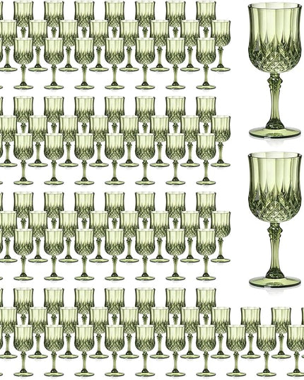 XUWAIDSGN 7oz Plastic Vintage Wine Glasses Drinking Glasses Unbreakable Wedding Glassware Crystal Water Goblets Reusable Drinkware Vintage Champagne Flutes (100, Dark Green)