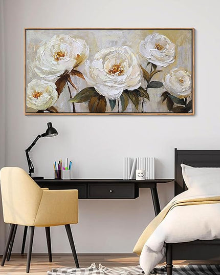 Flower Canvas Wall Art Textured Floral Picture Wall Decor White Large Elegant Painting for Living Room Modern Artwork for Home Decor Pictures for Bedroom Wall Decor 20×40IN