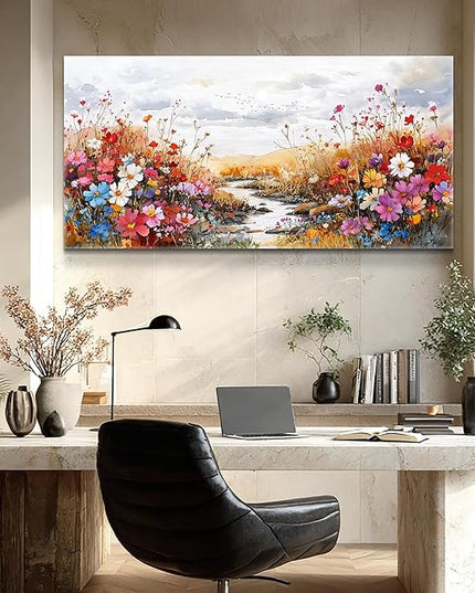 XIGUANGART Wildflowers Plants Painting Artwork Large Wall Art Canvas Prints Colorful Flowers Scenery Farmhouse Pictures Wall Decor for Living Room Kitchen Dining Room Bedroom Office Ready To Hang