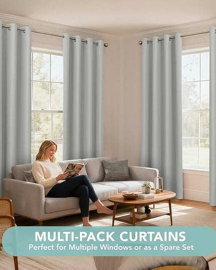 BONZER 100% Blackout Curtains 63 Inches Length - Thermal Insulated Window Drapes for Bedroom, Single Layer Noise Reducing & Light Blocking Curtain with Black Laminated Backing, Silver Grey, 2 Panels