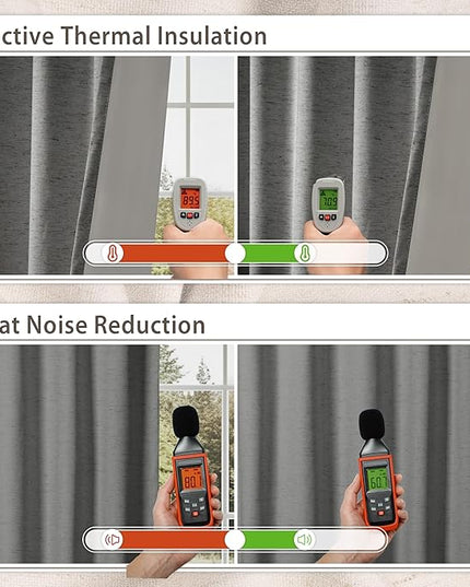 HESTIA 100% Blackout Linen Curtains 78 Inch Long 2 Panels Set Soundproof Room Darkening Curtain for Bedroom Living Room Office Thermal Insulated Privacy Protection Drapes, Grey, 52" W x 78" L
