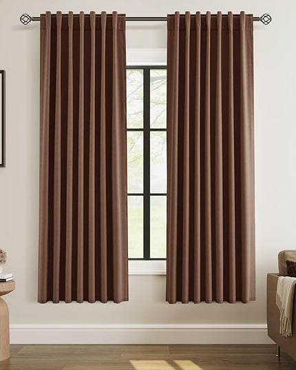 Guken Blackout Curtains 72 Inch Length 2 Panels Set for Living Room Bedroom Back Tab Thermal Insulated 100% Black Out Linen Drapes Room Darkening Window Curtains 72 Inches Long,Rustic Brown