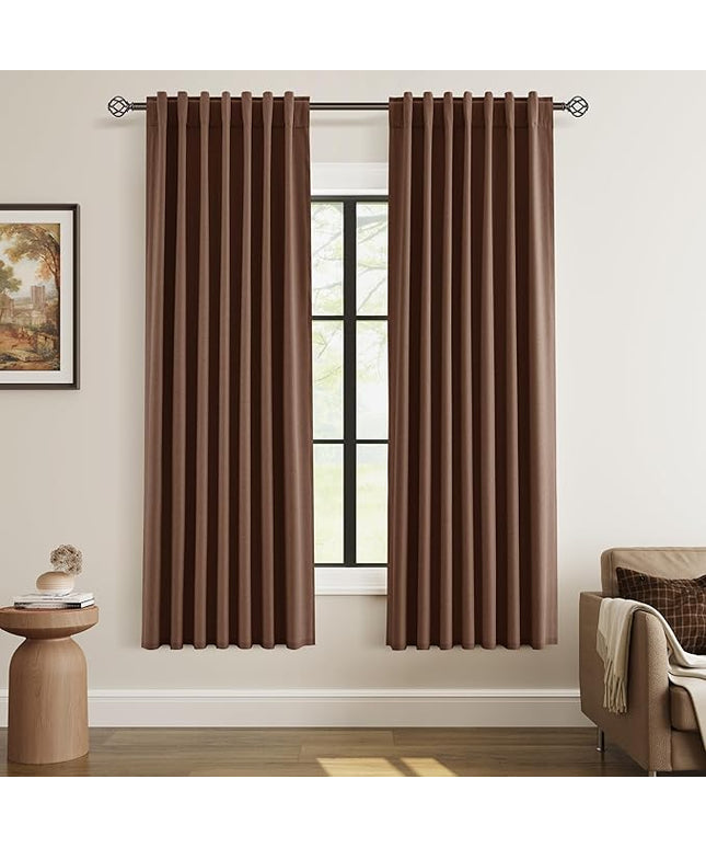 Guken Blackout Curtains 72 Inch Length 2 Panels Set for Living Room Bedroom Back Tab Thermal Insulated 100% Black Out Linen Drapes Room Darkening Window Curtains 72 Inches Long,Rustic Brown