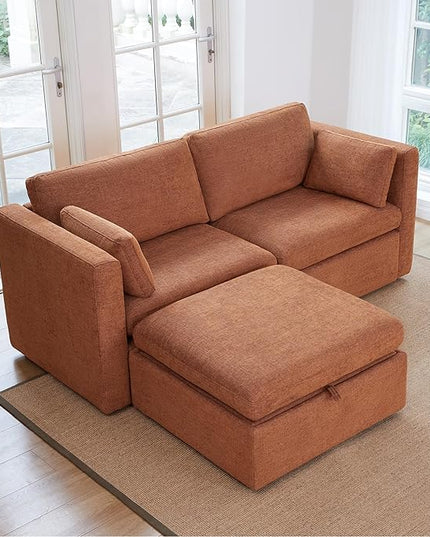 CHITA Modular Sectional Sofa, FSC Certified L Shaped Couch with Reversible Chaise, Modular Sectional Couch for Small Space, 78 inch Width, 3 Seat Modular Sofa with Storage Ottoman, Terracotta