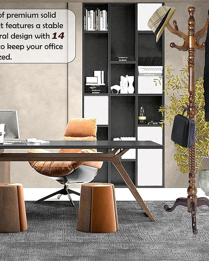 Coat Racks Free Standing with 11 Hooks, Natural Wood Coat Stands for Entryway, Adjustable Height 74 in Tree Coat Rack Stand for Hallway Home Office Bedroom (Brown Triangle)