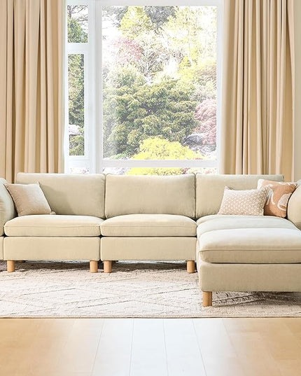 CHITA 127" Super Large Sectional Couches for Living Room, Modular Cloud Couch Sectional Sofa, Premium Fabric Couches, Down Filled, High Density Foam, Chenille in Beige, 5 Seat U Shaped
