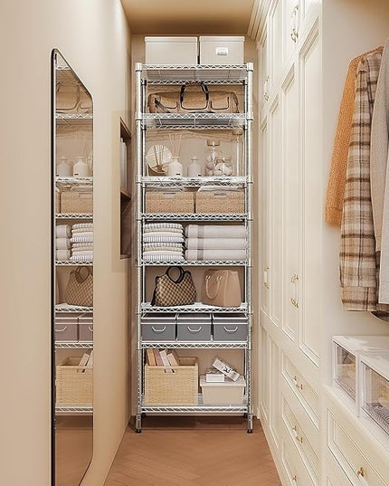 8 Tier 2000 lbs Storage Rack Metal Wire Shelving Unit, Storage Standing Shelf Organizer for Laundry Bathroom Kitchen Pantry Closet Garage Utility Room, Chrome 13.8" D x 23.6" W x 79.5" H