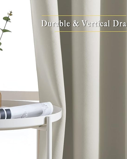 NICETOWN Blackout Natural Curtains & Drapes for Living Room - Thermal Insulated Solid Grommet Sound Reducing Energy Saving Privacy Window Treatments for Bedroom, 2 Panels, W37 x L84