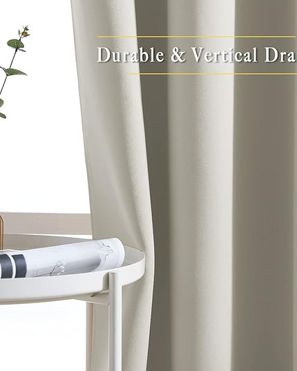 NICETOWN Bedroom Blackout Long Natural Curtains 120 Length - Energy Saving Thermal Insulated Solid Grommet Luxury Room Darkening Drapes for Living Room, Set of 2, W52 x L120