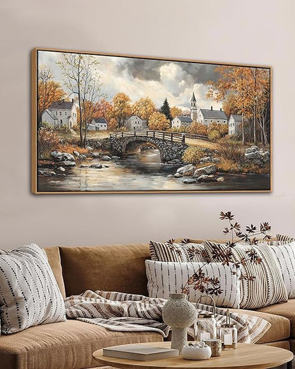 Canvas Wall Art for Living Room - Bridge Paintings Wall Decor Rustic Farmhouse Scenery Wall Pictures for Bedroom French Country Decor Country Style Bedroom Accent Landscape Artwork for Walls 20×40IN