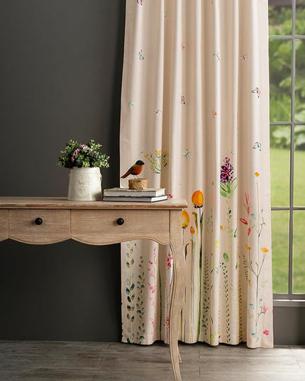 Maison d' Hermine Curtains for Living Room 100% Cotton 96 inch Length One Panel Light Filtering Curtains for Bedroom Windows with Rod and Loop Pockets Drapes (Botanical Fresh, 50" W x 96" L)