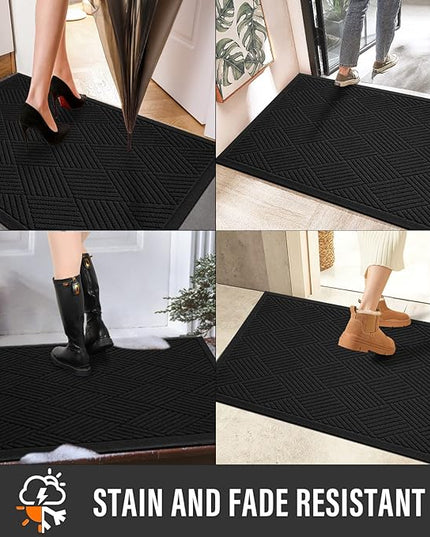 Sturdy Front Door Mat, Absorbent Muddy Dirt Resist Welcome Door Mats Outdoor Indoor, Stain and Fade Resistant, Non-Slip Rubber Backing Low Profile Doormat for Entryway, 47×32, Black