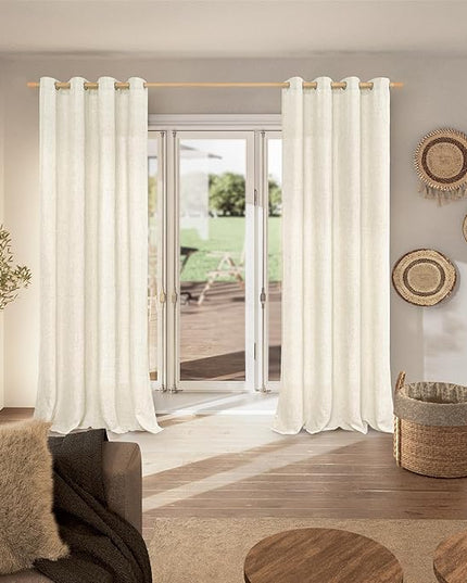 BGment Natural Faux Linen Curtains 95 Inch Long for Living Room - Burlap Textured Light Filtering Window Treatments Grommet Sheer Drapes for Farmhouse, 2 Panels, 52 X 95 Inch