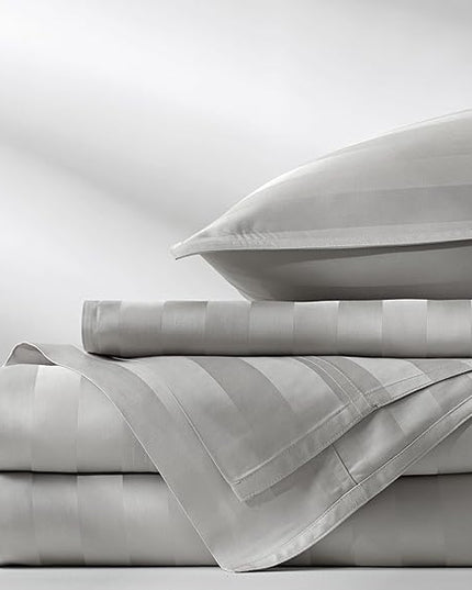 Pure Bamboo Split King Sheets, Genuine 100% Organic Viscose Derived from Bamboo Bed Sheet Set, Soft & Cooling, Double Stitching, 2 Fitted Sheets (Split King, Jacquard Silver)