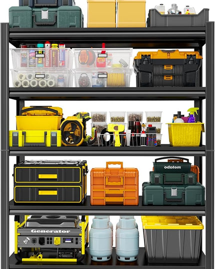 Storage Shelves, Garage Metal Shelving Unit, Adjustable, Double-Layer Column with Reinforced Ribs, Heavy-Duty, Capable of Bearing 600-3600 lbs (Black, 63 * 32 * 16, 5-Tier)