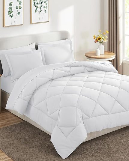 CozyLux Twin Comforter Set with Sheets White - 5 Pieces Bed in a Bag Twin, All Season Bed Set for Girls and Boys, Bedding Set with Down Alternative Comforter, Sheets, Pillowcase & Sham