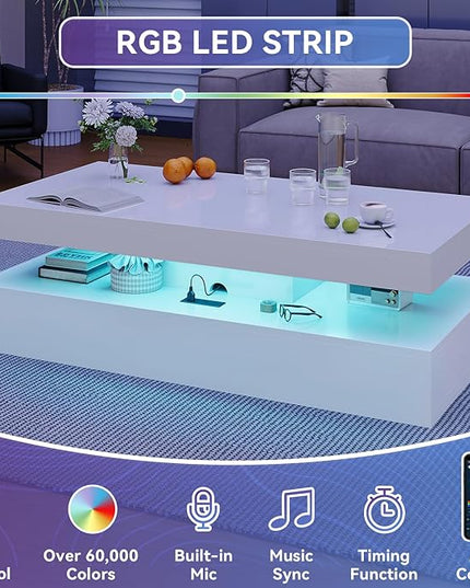 4-Piece Modern Living Room Table Set, Includes High Gloss 70" Fireplace TV Stand, LED Coffee Table and End Tables Set of 2 with Storage Drawers, White & Black