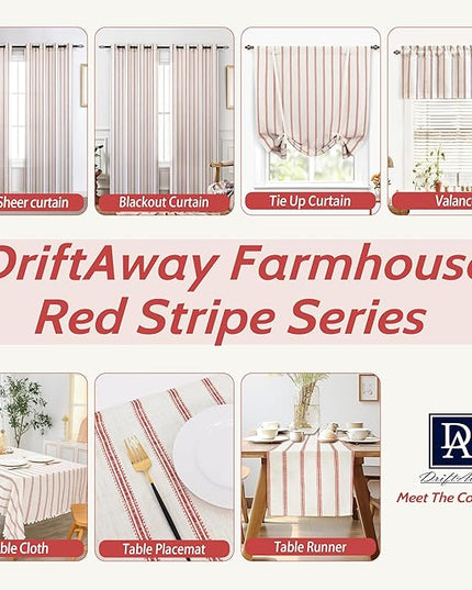 DriftAway Farmhouse Linen Blend Blackout Curtains 90 Inches Long for Bedroom Vertical Striped Printed Linen Curtains Thermal Insulated Lined Treatments for Living Room 2 Panels W52 x L90 Red