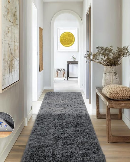 Ophanie 2x8 Runner Rug for Hallway, Upgrade Non-Slip Fluffy Soft Bedside Rugs, Bedroom Living Room Grey Shaggy Gray Carpet for Kids Girls Boys Dorm Nursery Home Decor Aesthetic
