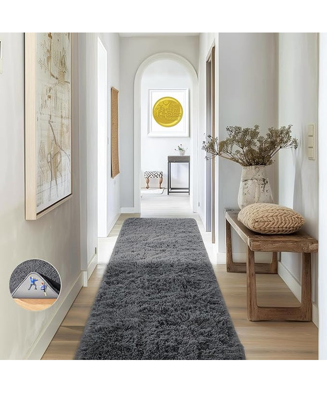 Ophanie 2x8 Runner Rug for Hallway, Upgrade Non-Slip Fluffy Soft Bedside Rugs, Bedroom Living Room Grey Shaggy Gray Carpet for Kids Girls Boys Dorm Nursery Home Decor Aesthetic