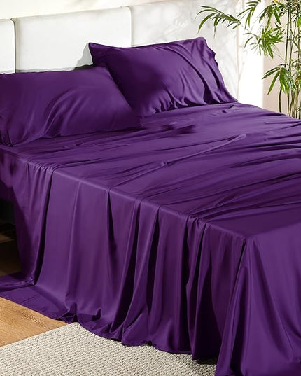 Bedsure Full Size Bed Sheets, Cooling Sheets, Rayon Derived from Bamboo, Breathable & Soft, Deep Pocket Up to 16 Inches, Hotel Luxury Silky Bedding for Hot Sleepers, Plum