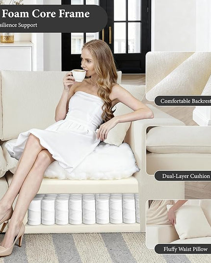 108" Sectional Couches for Living Room Boneless Couch Upholstered Cloud Couch Sectional Modular Sectional Sofa with L Shaped (Chenille-White, 4 Seat+2 Ottoman)