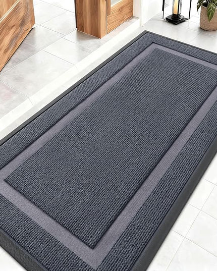 OLANLY Front Door Mat Indoor Outdoor Entrance, Waterproof All-Season, All-Weather Doormat, Sturdy Natural Rubber, Fade Resistant, Low Profile, Easy Clean Patio Porch Entryway Mat, 47x23, Light Grey