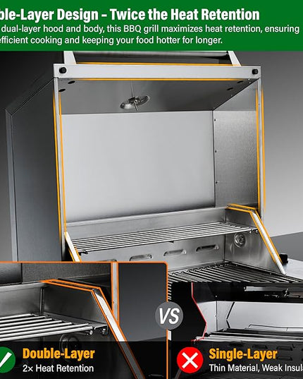 34-Inch Premium Built-In Liquid Propane Griddle for Outdoor Kitchen, 3-Burner Heavy Duty Stainless Steel Flat Top Grill with Lid, 48,000 BTUs, Large Cooking Area for BBQ Island, Outdoor Cooking,Silver
