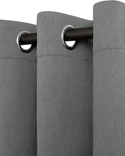 Easy-Going Linen Look Blackout Curtain Grommet Window Curtain Drapes for Bedroom, Living Room Thermal Insulated Room Darkening (2 Panels, 52x84 inch, Grey)