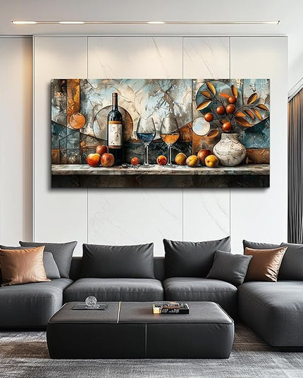 XIGUANGART Large Canvas Wall Art For Dining Room Wall Decor For Kitchen Wine Bottle Painting Still Life Abstract Picture Artwork Pub Bar Living Room Wall Mural Posters Home Decorations Ready To Hang