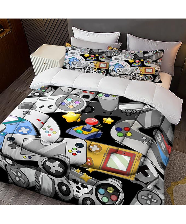 Sunnycitron Gaming Comforter for Boys Teen Gamer Comforters Full Size Gaming Bedding Kids Bed Set Boys Bedding Quilt Game Room Decor,1 Comforter +2Pillowcase
