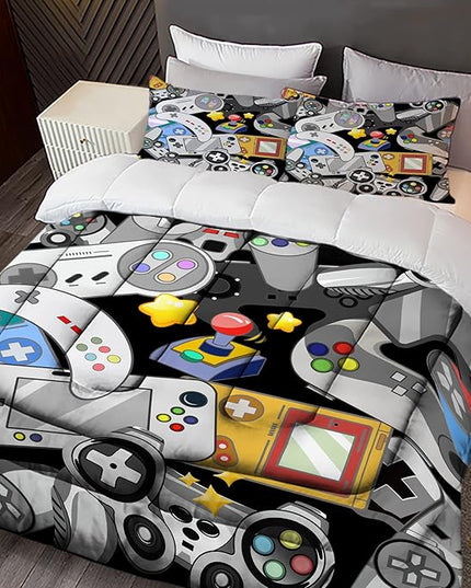 Sunnycitron Gamer Comforter Set for Boys Gaming Bedding Twin Comforter Set Gaming Bed Boys Comforter Set Gamer Room Decor (1 Comforter +2Pillowcase)