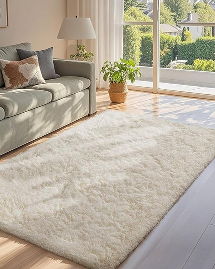 Ophanie 3x5 Rug, Bedside Preppy Dorm Area Rug, College Essentials Non Slip Ivory Small Carpets for Bedroom, Anti Slip Fluffy Living Room Rugs Home Decor Aesthetic, Nursery