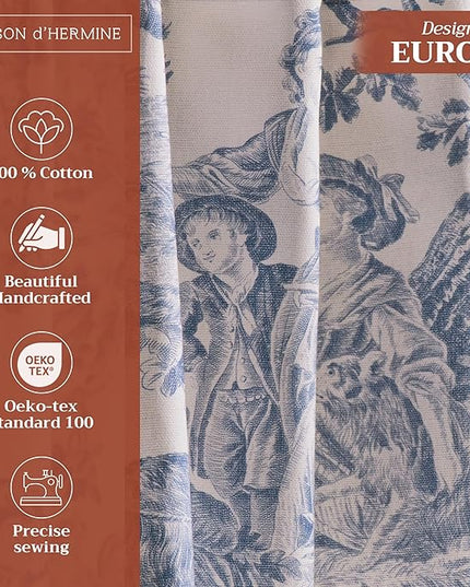 Maison d' Hermine Curtains for Living Room 100% Cotton 124 inch Length One Panel Light Filtering Toile Curtains for Bedroom Windows with Rod and Loop Pockets Drapes (The Miller Denim, 50" W x 124" L)