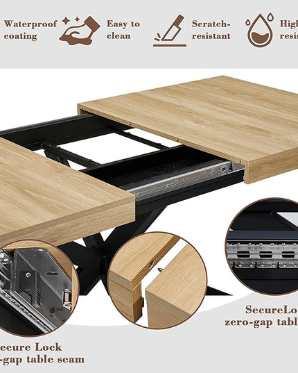 Extendable Dining Room Table for 4 6 8, 55"-70.9" Kitchen Table Rectangle Wood, Expandable Dining Table with Hidden Storage, Space Saving Farmhouse Kitchen Table for Kitchen Dining Living Room