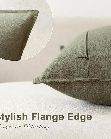 Foindtower Pack of 2, Decorative Linen Soild Throw Pillow Covers Soft Accent Cushion Case Farmhouse Neutral Pillowcase for Chair Couch Sofa Bedroom Living Room Home Decor 16x16 Inch Olive Branch Green