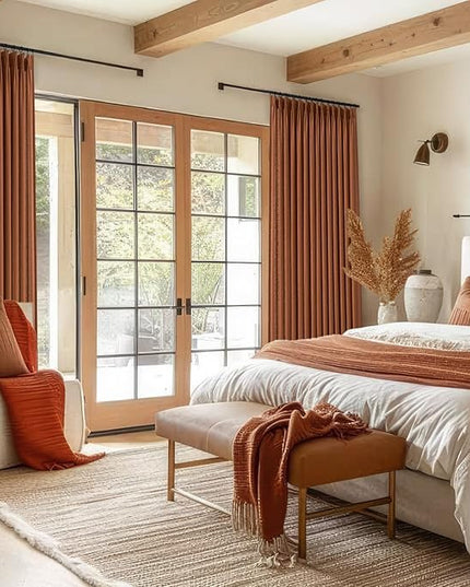 Topfinel Terracotta Pinch Pleated Sheer Curtains Panels for Bedroom,Fall Textured Linen Blended Light Filtering Window Curtains 84 inch for Living Room,Pinch Pleat Drapes with Hooks 2 Panels 40"x84"
