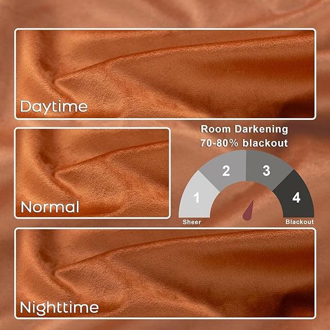 KOUFALL Burnt Orange Velvet Fall Blackout Curtains for Living Room,84 Inch Long Black Out Bohemian Retro Mid Century Modern Curtain Drapes for Dining Room Bedroom 84 in Length 2 Panels Set