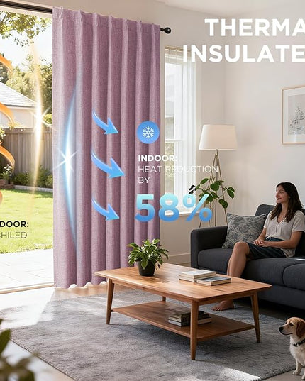 Joydeco Pinch Pleated Curtains - 100% Blackout for Bedroom, Pink Linen Curtains 40" W x 108" L, Thermal Insulated 2 Panels Light Blocking Drapes, Back Tabs for Living Room