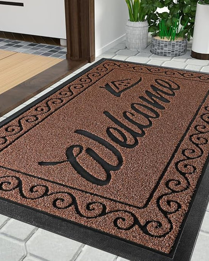 Yimobra Welcome Mat Outdoor Indoor, Waterproof Heavy Duty Front Door Mat Outside Entrance, Extra Sturdy Non-Slip Doormat, Low Profile, Dirt Trapping, 36x24 Inches, Maroon