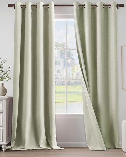 100% Blackout Linen Textured Curtains 108 Inch Length 2 Panels Set for Living Room, Bedroom, Light Weight Curtains with Grommets Top, Full Blackout Curtains Privacy Protection, Beige, 52" W x 108" L