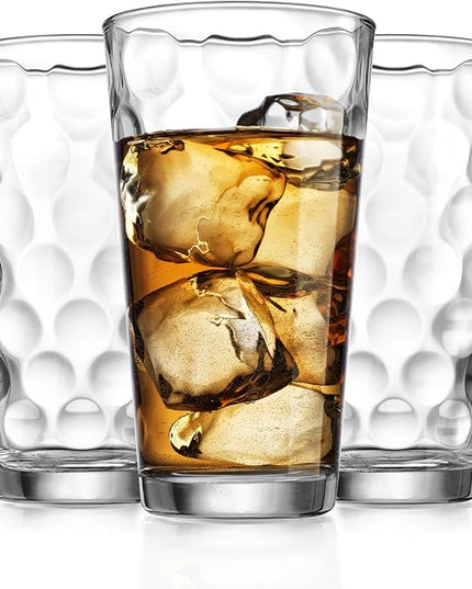 Home Essentials & Beyond Drinking Glasses Set of 4 Highball Glass Cups Bar Glasses, Uses for Juice, Water, Cocktails, Beverages, and Iced Tea. Dishwasher Safe