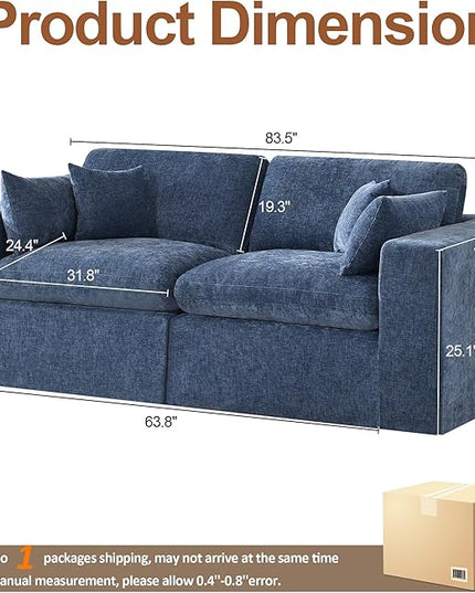 88''Cloud Boneless Sectional Couch, Modular Sectional Sofa Deep Seat, Upholstered Convertible Comfy Loveseat Chenille Memory Foam Sofa Couches for Living Room, Blue