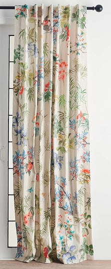 Maison d' Hermine Curtains for Living Room 100% Cotton 124 inch Length One Panel Light Filtering Curtains for Bedroom Windows with Rod and Loop Pockets Drapes (Canne Beige, 50" W x 124" L)