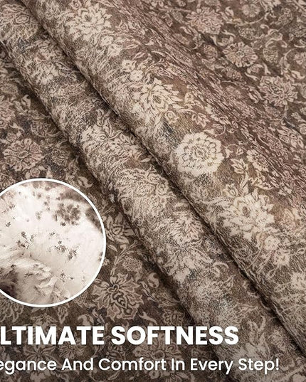 2x3 Washable Rug Soft Area Rug for Entryway, Rust Reddish Brown Non-Slip Indoor Door Mat Distressed Floral Low-Pile Kitchen Rugs, Neutral Vintage Carpet for Entrance Bedside Farmhouse