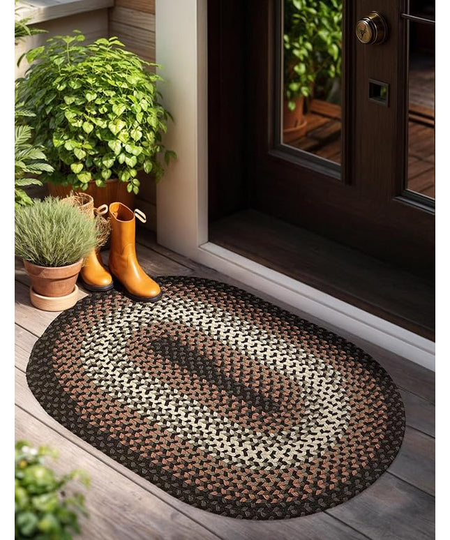 Tranquility TQ82 Black 3' x 5' Oval - Braided Area Rug, Home Decor, Floor Mat or Bedroom Rug - Easy Care, Ideal for High Traffic Areas in Hallway and Living Room - Made in USA