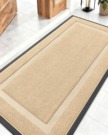 OLANLY Front Door Mat Indoor Outdoor Entrance, Waterproof All-Season, All-Weather Doormat, Sturdy Natural Rubber, Fade Resistant, Low Profile, Easy Clean Patio Porch Entryway Mat, 47x23, Beige