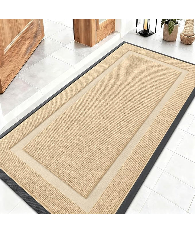 OLANLY Front Door Mat Indoor Outdoor Entrance, Waterproof All-Season, All-Weather Doormat, Sturdy Natural Rubber, Fade Resistant, Low Profile, Easy Clean Patio Porch Entryway Mat, 47x23, Beige